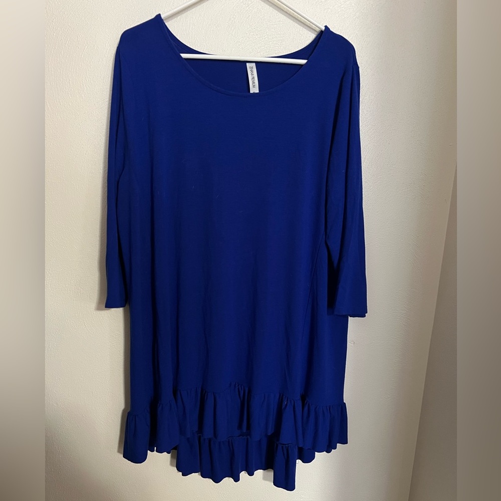ZENANA PREMIUM Classic Tunic Length Ruffle Blouse Royal Blue Women's Size XL GUC